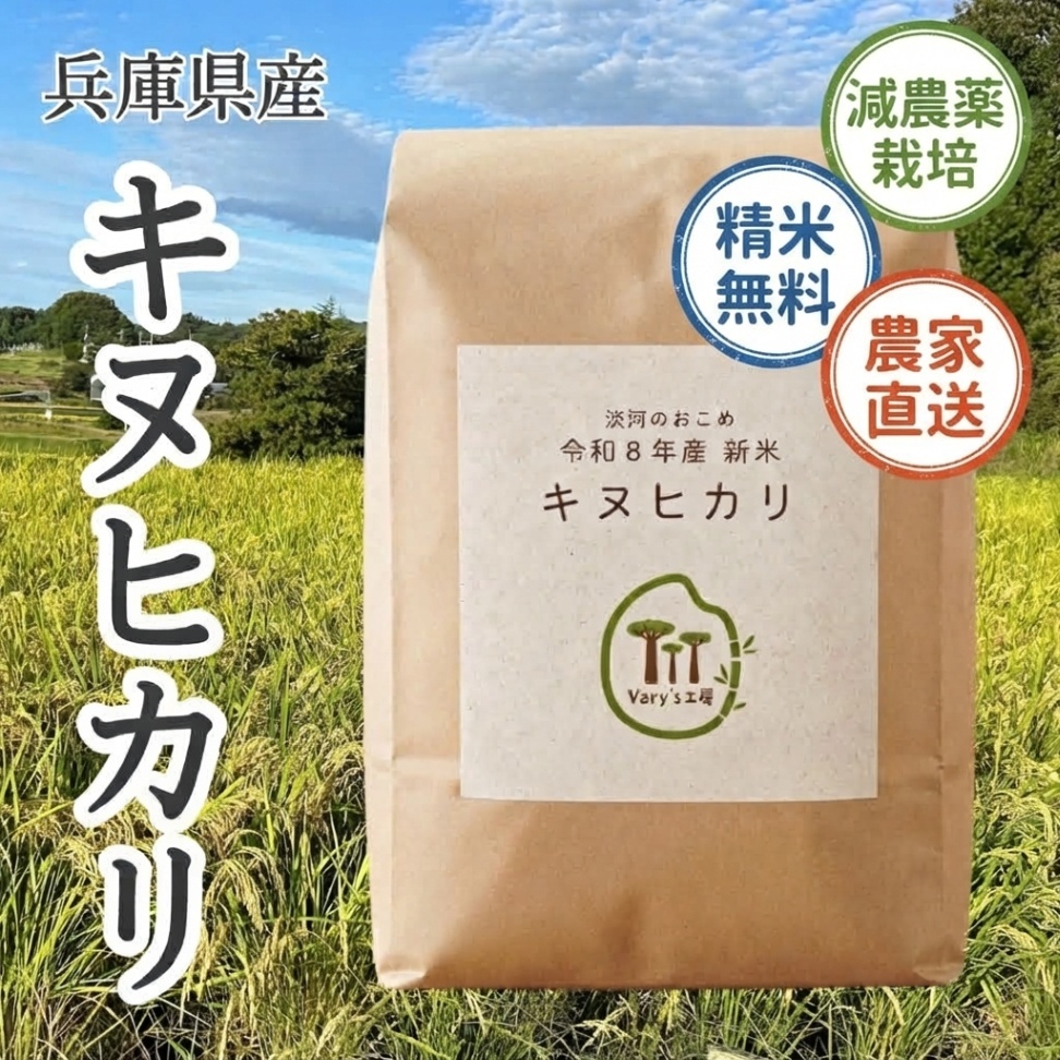 【新米】令和８年兵庫県産「キヌヒカリ」玄米・白米へ精米無料♪