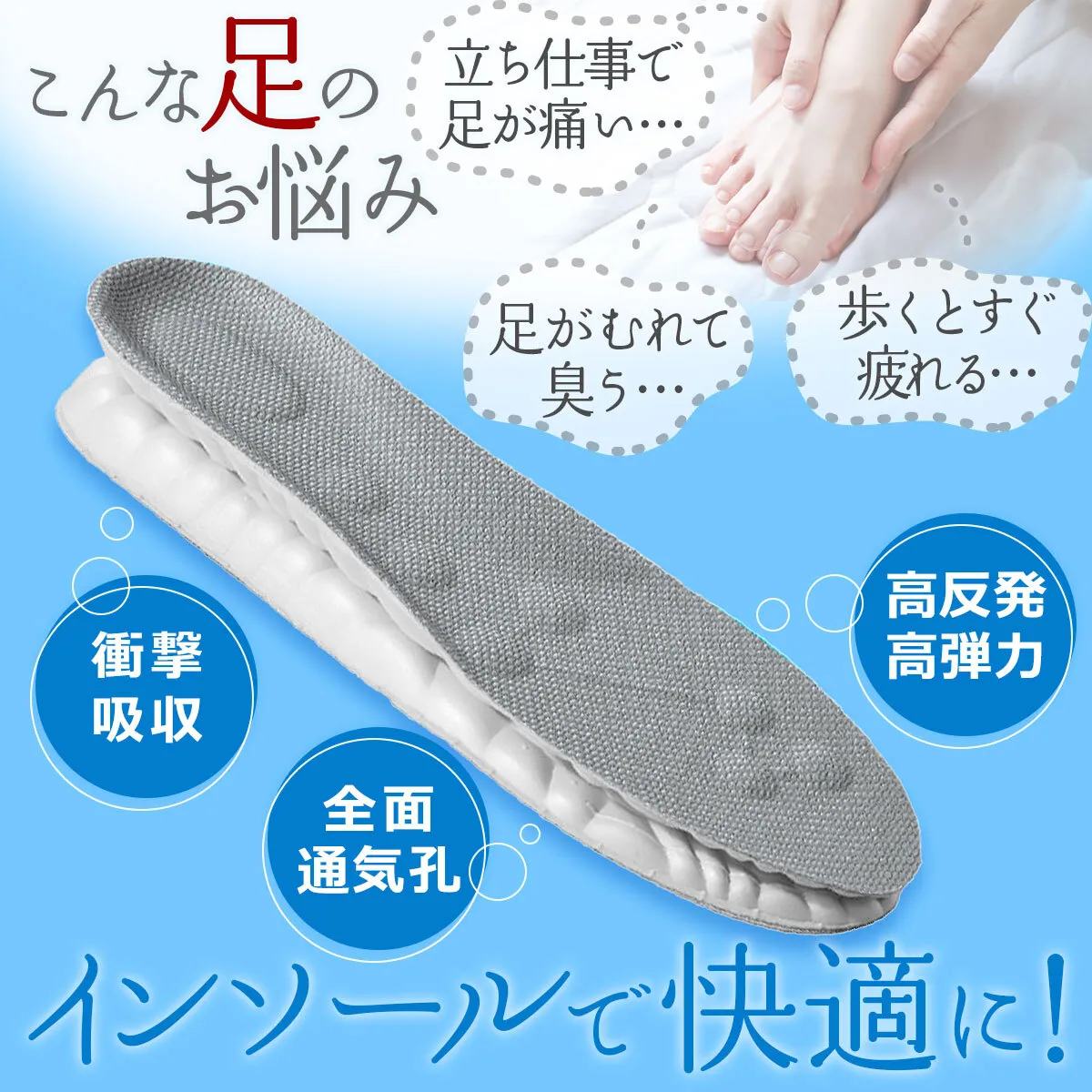 インソール 衝撃吸収 立ち仕事 スポーツ 23〜29cm ホワイト ブラック