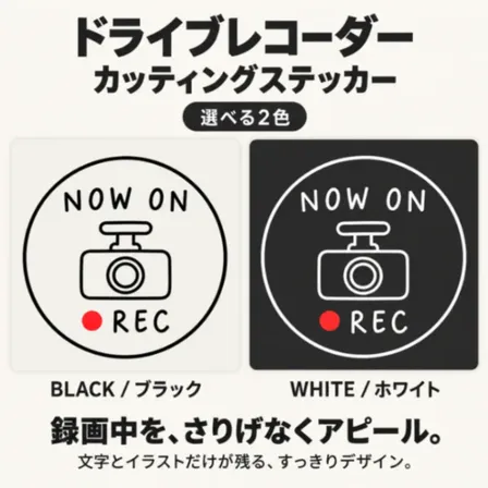 ドラレコ NOW ON REC 手書き風 車用 カッティングステッカー 白・黒【32】