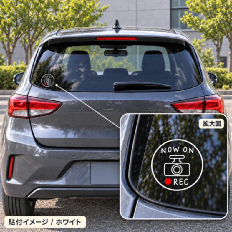 ドラレコ NOW ON REC 手書き風 車用 カッティングステッカー 白・黒【32】
