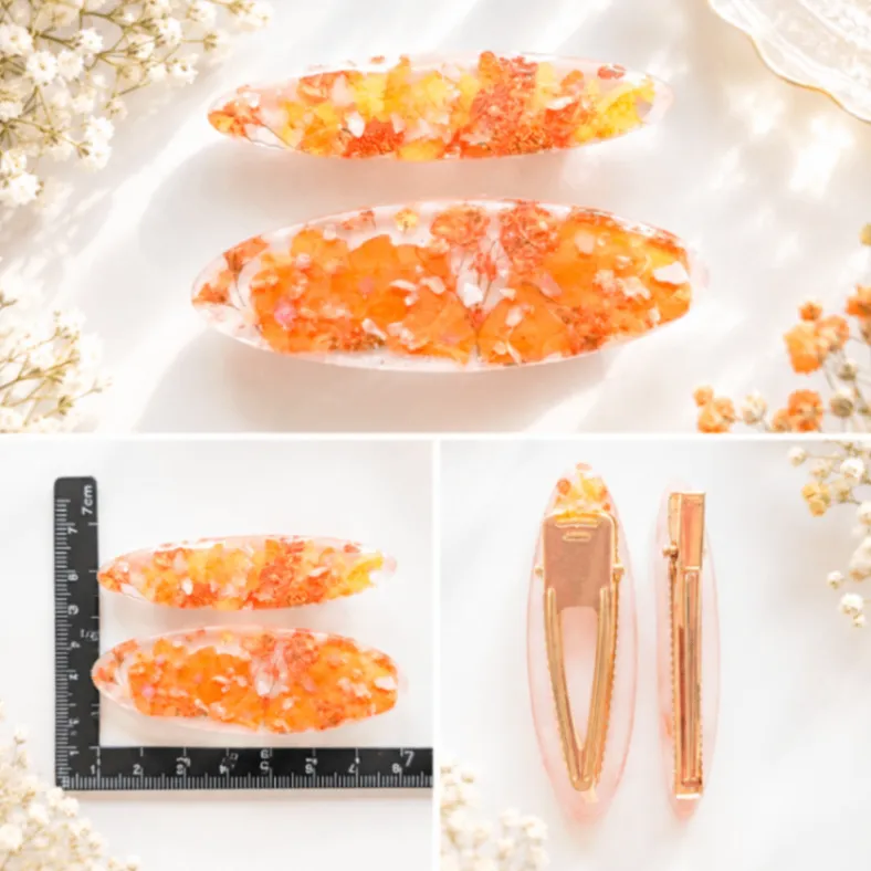 【ハンドメイド】オレンジフラワー　レジンヘアクリップ 2個セット
