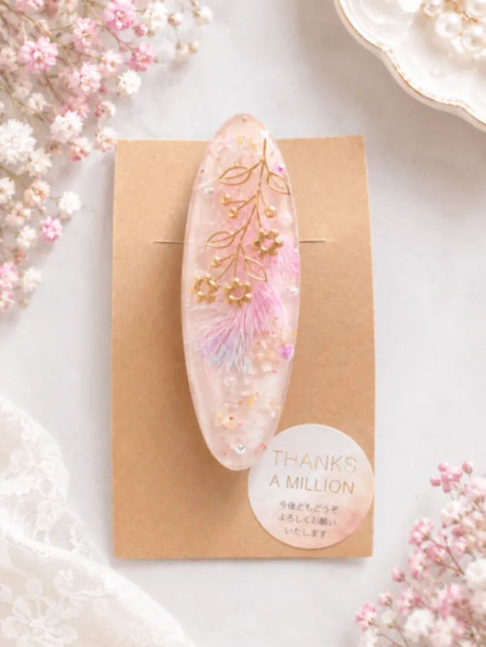 【ハンドメイド】押し花入り レジンヘアクリップ ピンク系