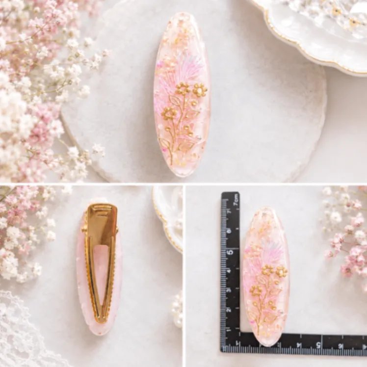 【ハンドメイド】押し花入り レジンヘアクリップ ピンク系