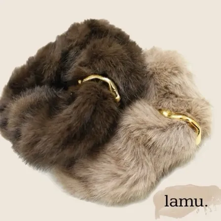 稼祭🔥【lamu.】FakeFurMetalRingScrunchie|フェイクファーシュシュ 