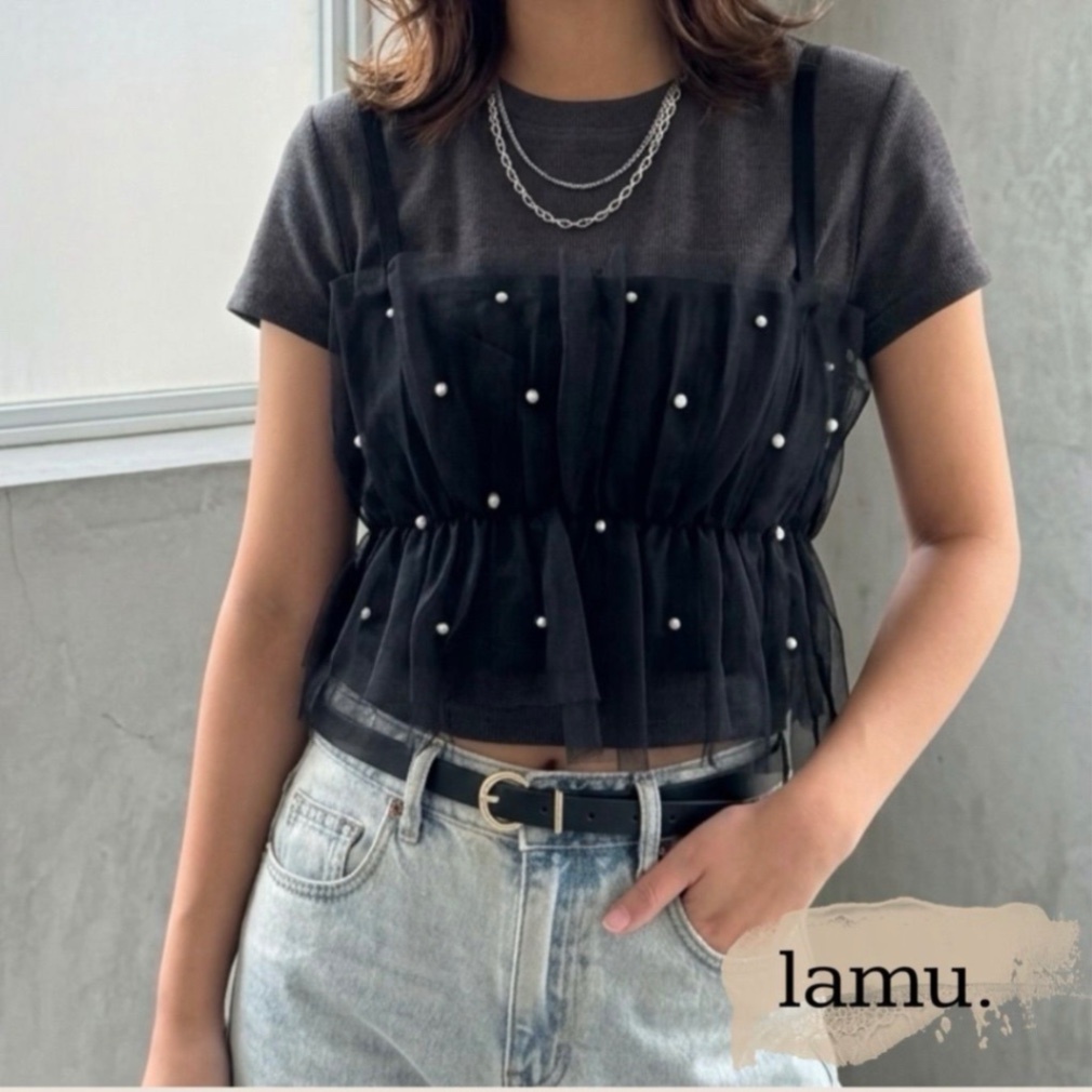 稼祭🔥【lamu.】PearlTulleLayeredBustier/シアーチュールパールビスチェ
