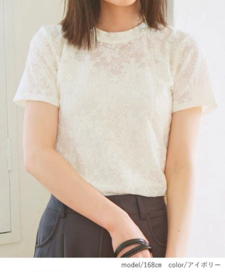 稼祭🔥FloralSheerShortSleeveTee/シアーフラワーショートTシャツ アイボリー