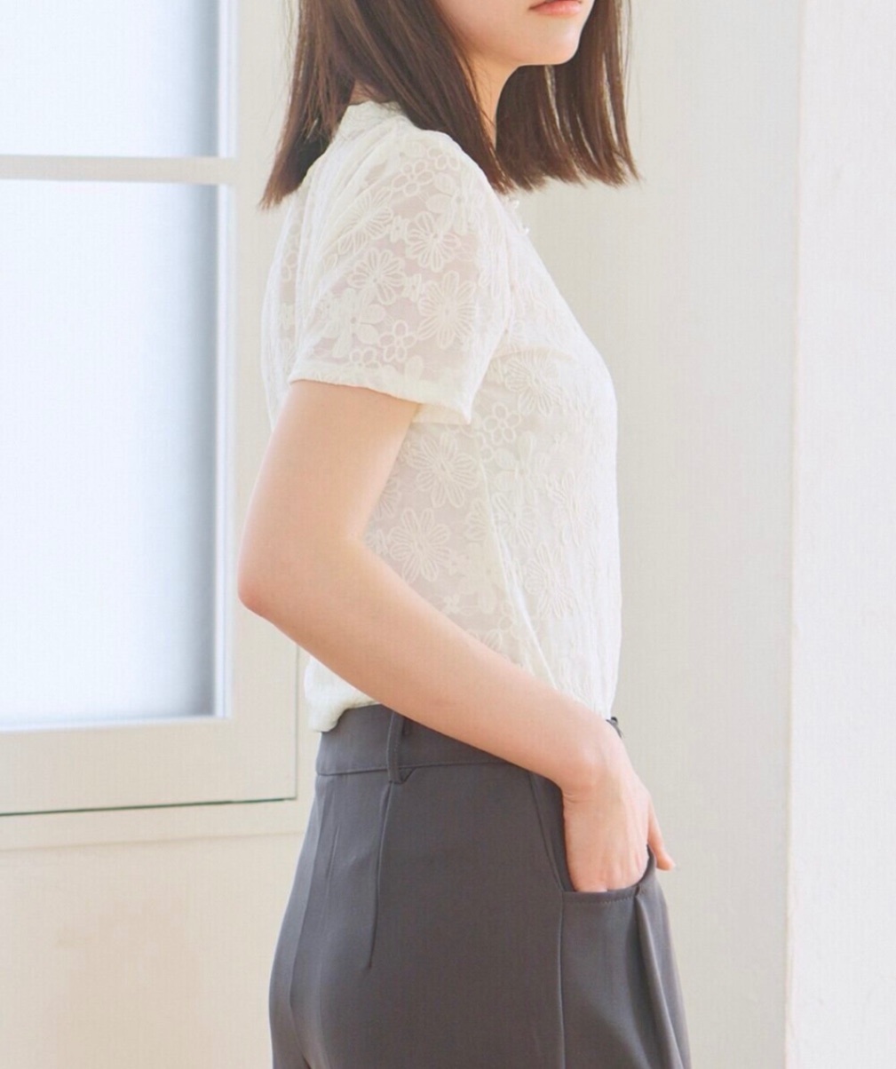 稼祭🔥FloralSheerShortSleeveTee/シアーフラワーショートTシャツ アイボリー