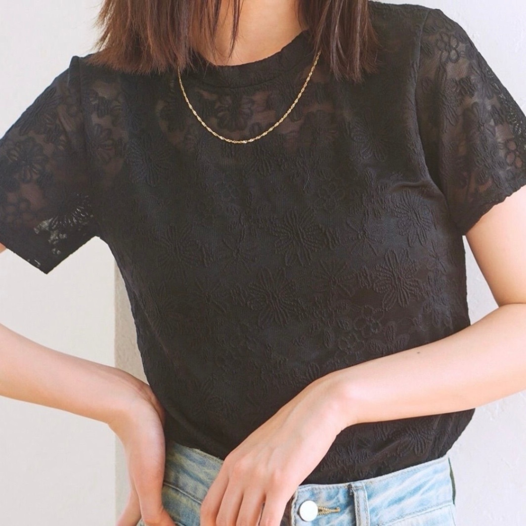稼祭🔥FloralSheerShortSleeveTee/シアーフラワーショートTシャツ ブラック