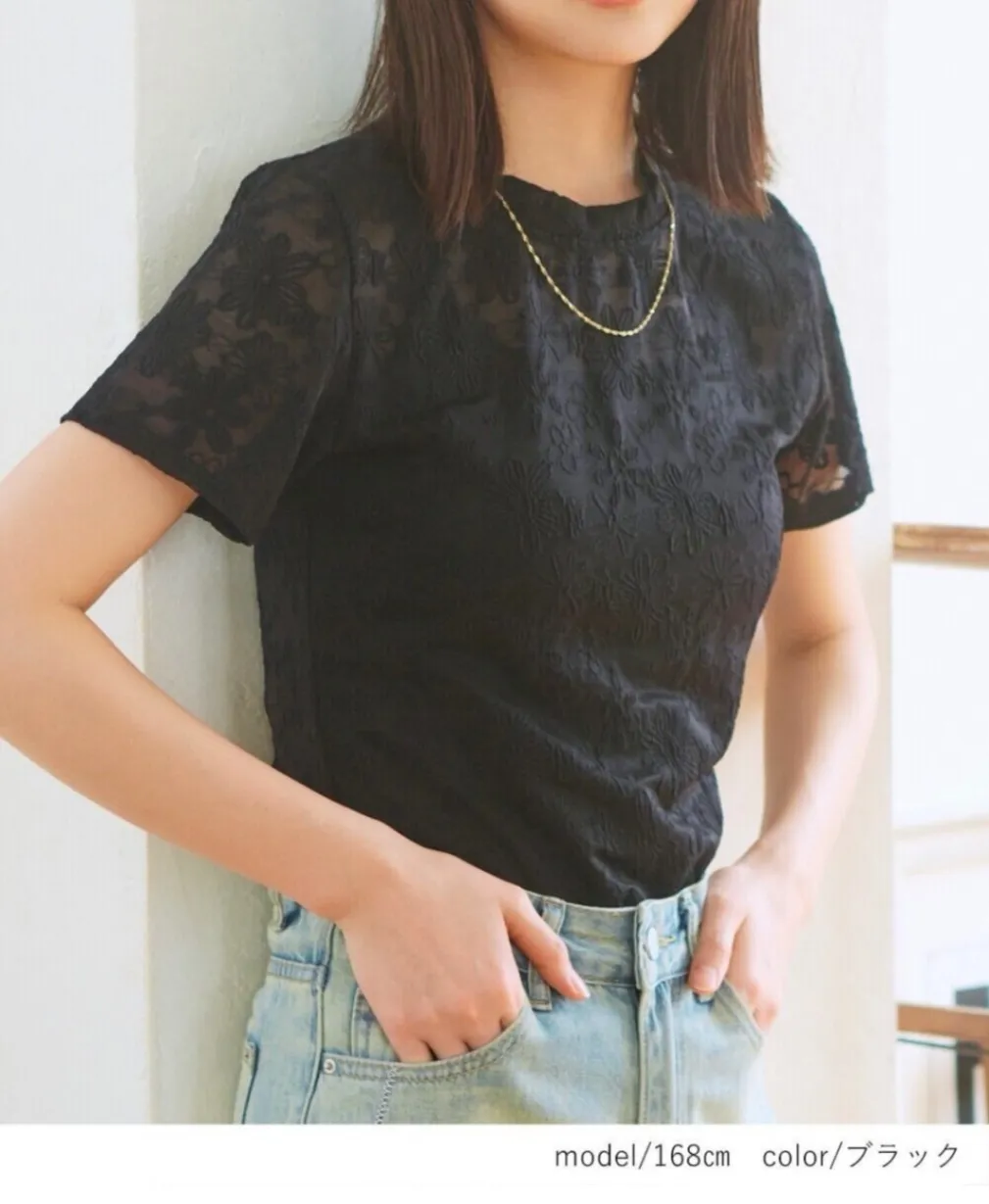 稼祭🔥FloralSheerShortSleeveTee/シアーフラワーショートTシャツ ブラック