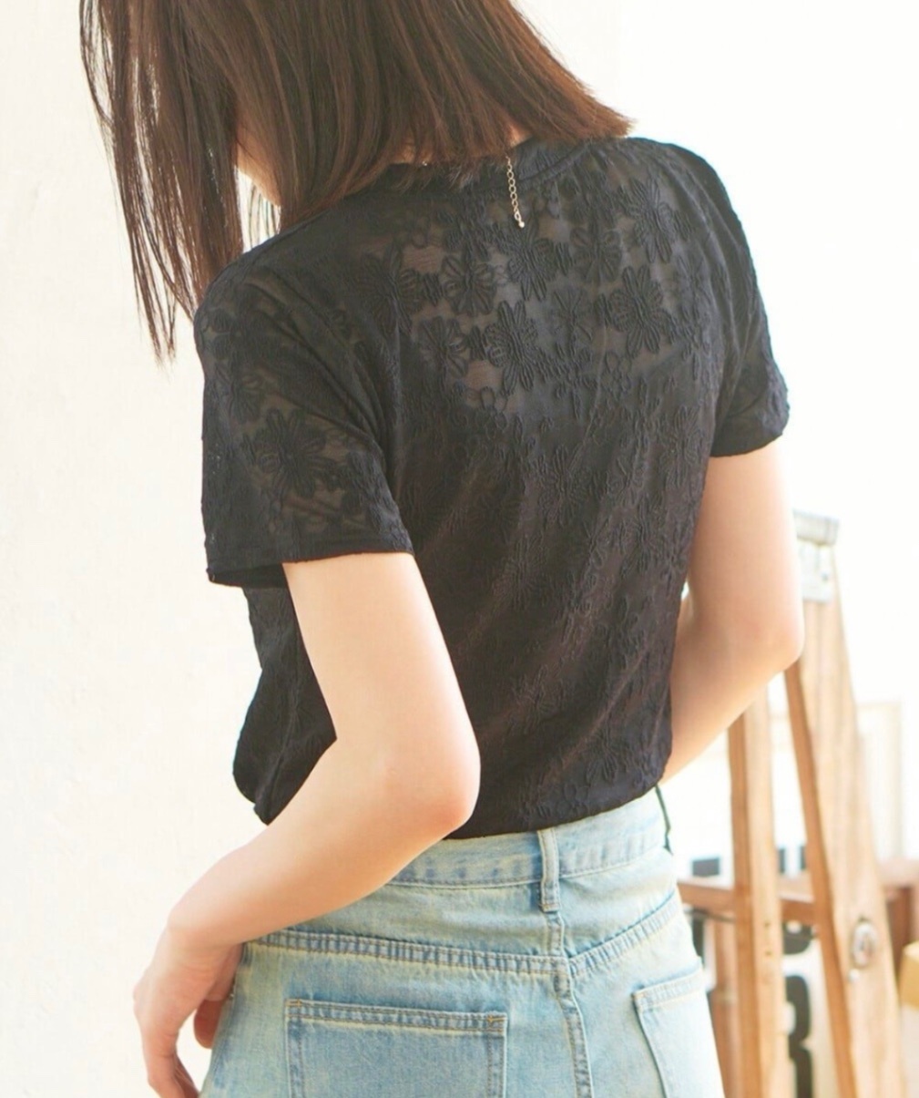 稼祭🔥FloralSheerShortSleeveTee/シアーフラワーショートTシャツ ブラック