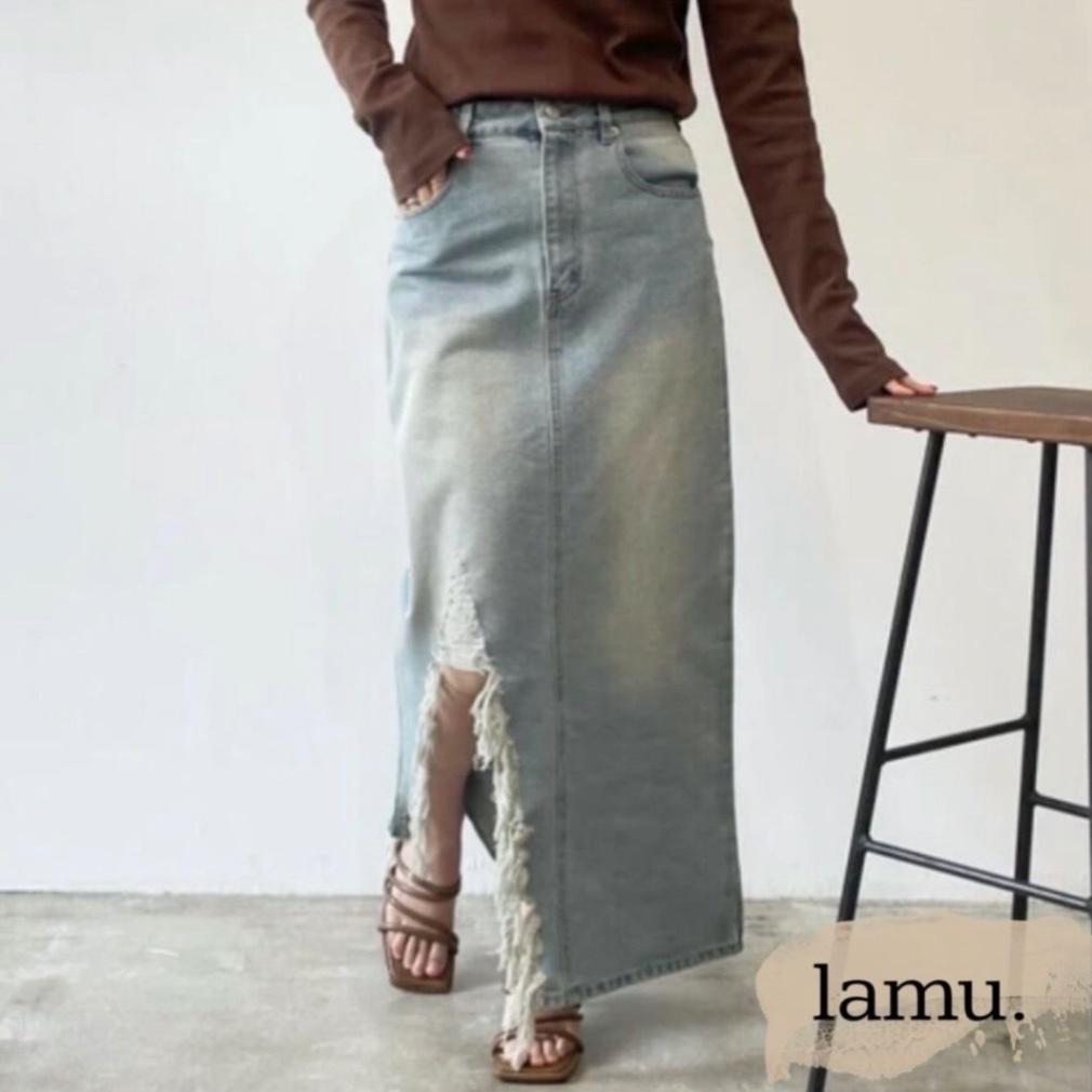 稼祭🔥【lamu.】VintageDenimLongSkirt|ヴィンテージ風デニムロングスカート