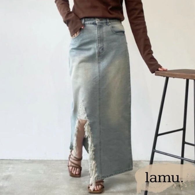 稼祭🔥【lamu.】VintageDenimLongSkirt|ヴィンテージ風デニムロングスカート