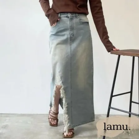 稼祭🔥【lamu.】VintageDenimLongSkirt|ヴィンテージ風デニムロングスカート