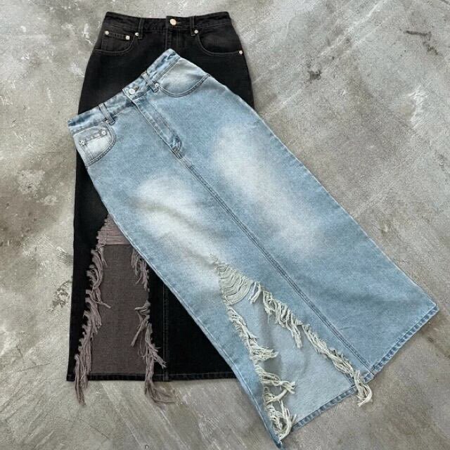 稼祭🔥【lamu.】VintageDenimLongSkirt|ヴィンテージ風デニムロングスカート
