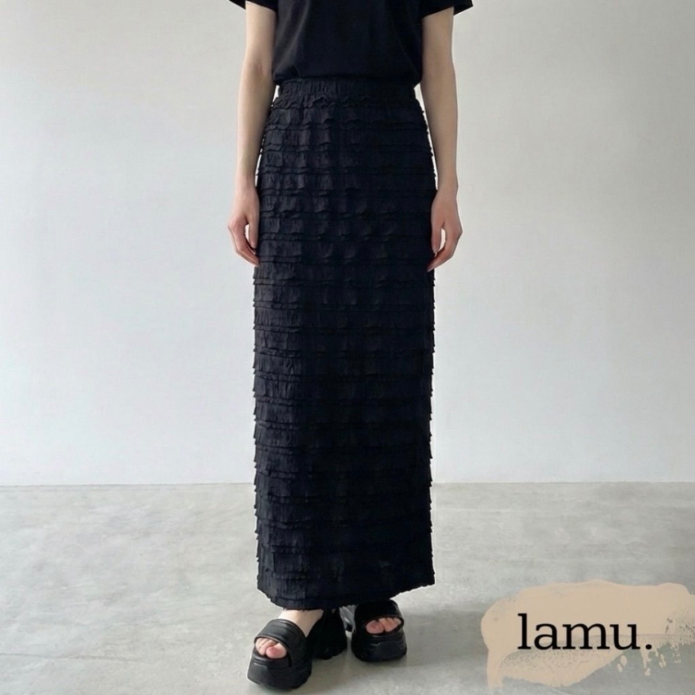 稼祭🔥【lamu.】SoftFrillLayeredSkirt|フリルティアードスカート ブラック