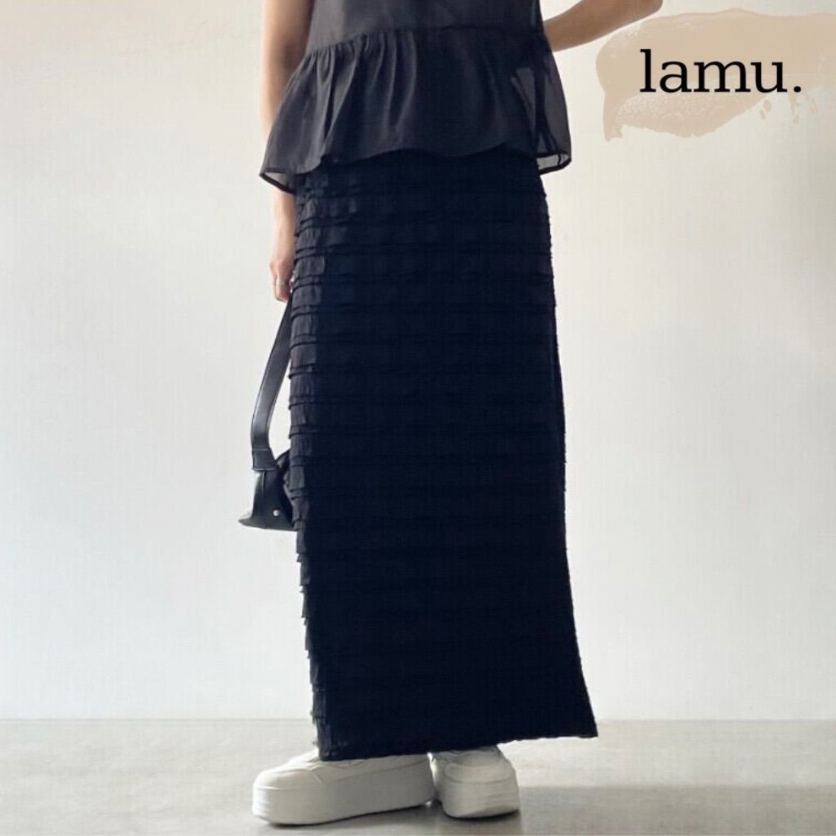 稼祭🔥【lamu.】SoftFrillLayeredSkirt|フリルティアードスカート ブラック