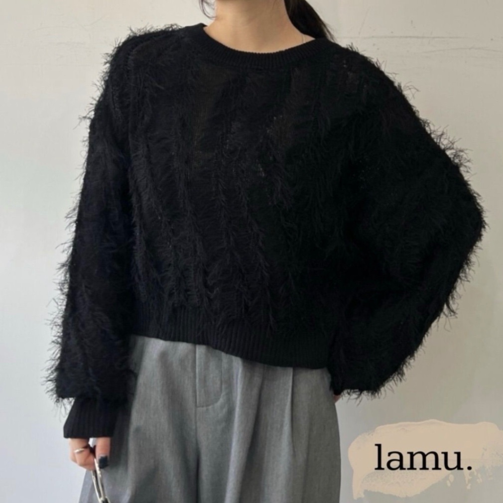稼祭🔥【lamu.】fringe knit short pullover |フリンジニット ミックス