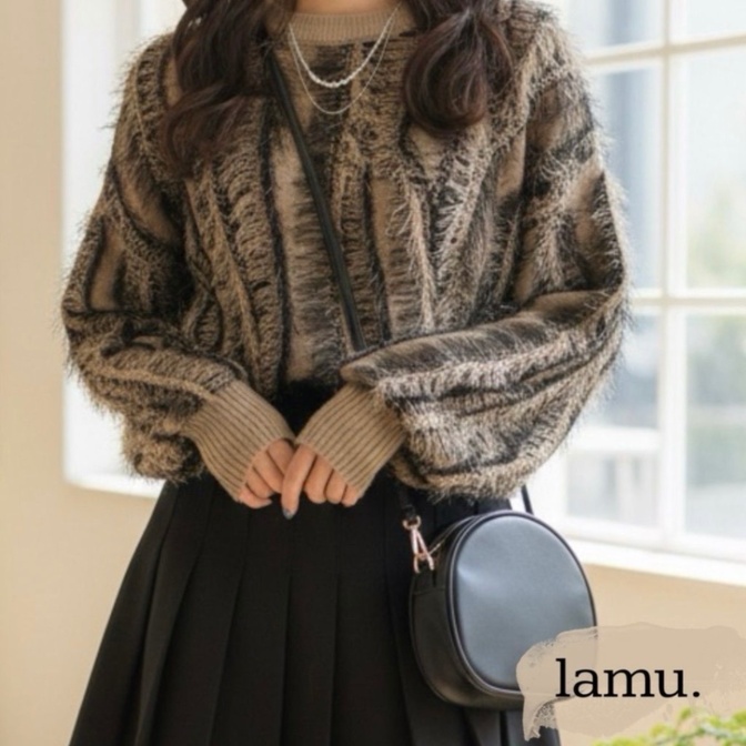 稼祭🔥【lamu.】fringe knit short pullover |フリンジニット ブラック