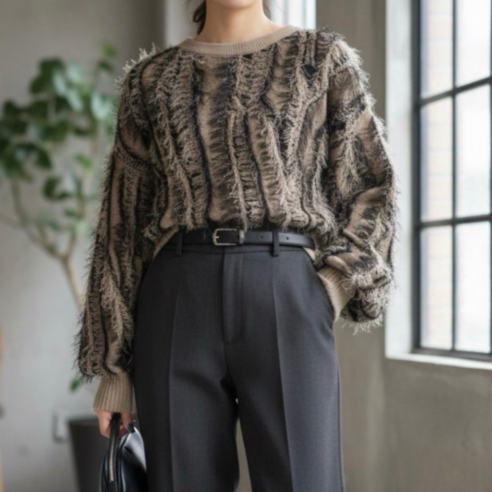 稼祭🔥【lamu.】fringe knit short pullover |フリンジニット ブラック