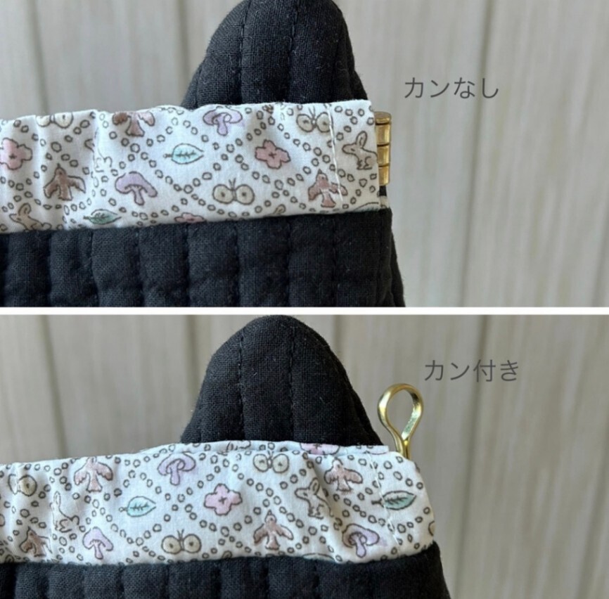 【ハンドメイド】猫バネポーチ　ヌビ×リバティ＜ミナ ペルホネンForest Wave＞　ブラック
