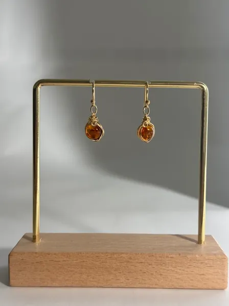 【ハンドメイド】秋灯り｜アンバー（琥珀）×14kgf  ピアス／イヤリング