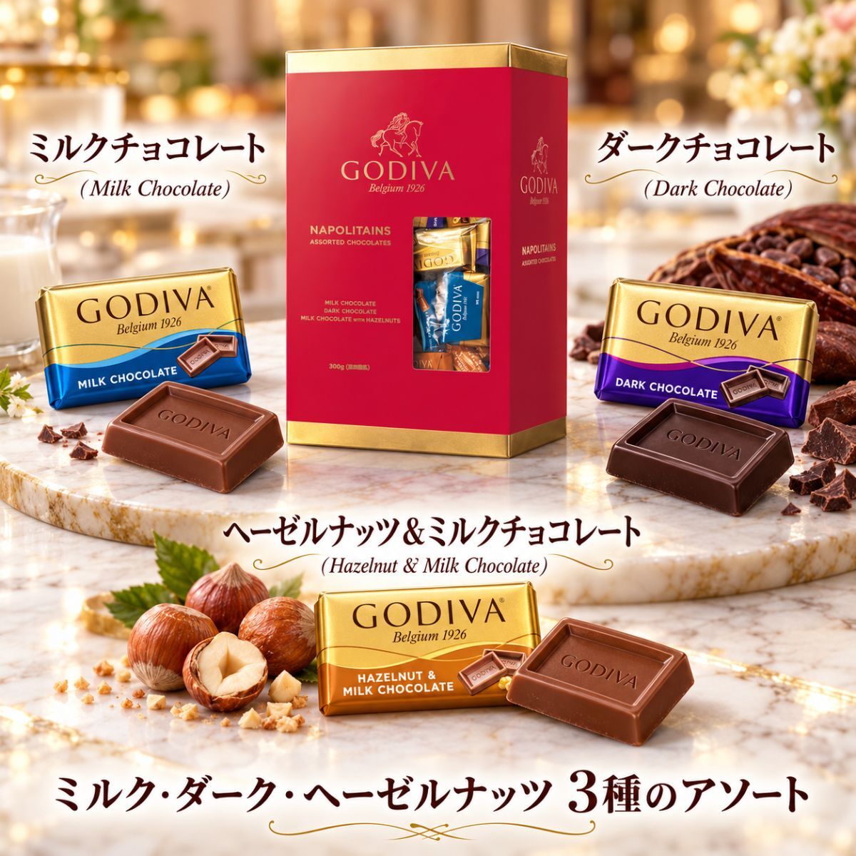 ゴディバ ナポリタン チョコレート 21個~240個 選べる GODIVA 3種 アソート ミルク