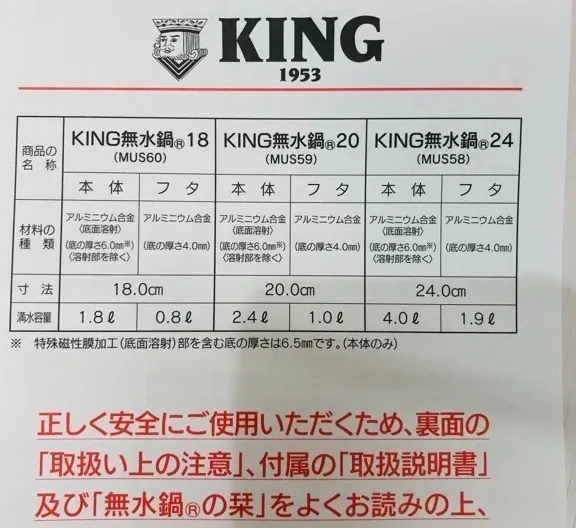 KING無水鍋　18㎝　IH対応