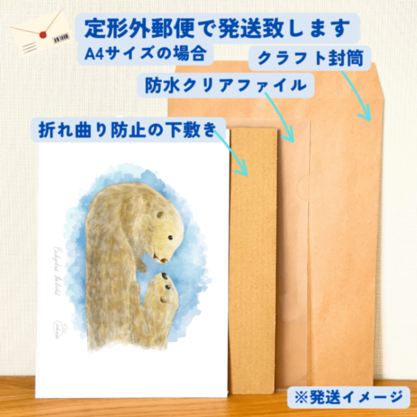 【ハンドメイド】水彩ポストカード｜ラッコ親子｜海の生き物イラスト