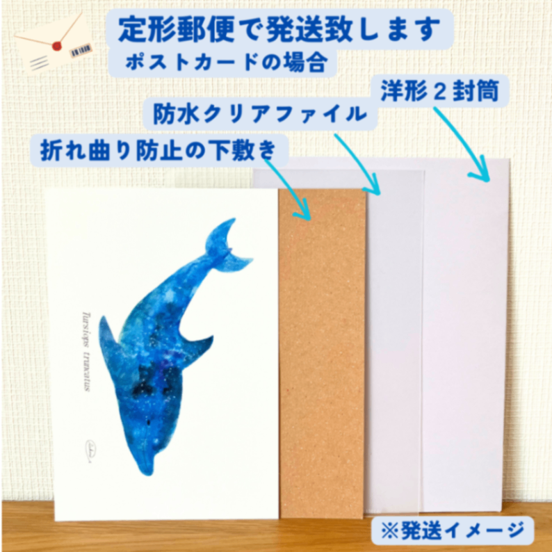 【ハンドメイド】水彩ポストカード｜イルカ｜星空イラスト