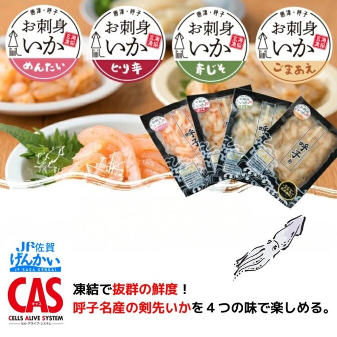 お刺身いか 4種 佐賀玄海漁業協同組合 めんたい ピリ辛 青じそ ごまあえ 剣先いか CAS凍結