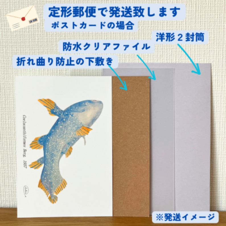 【ハンドメイド】水彩ポストカード｜シーラカンス｜古代魚イラスト