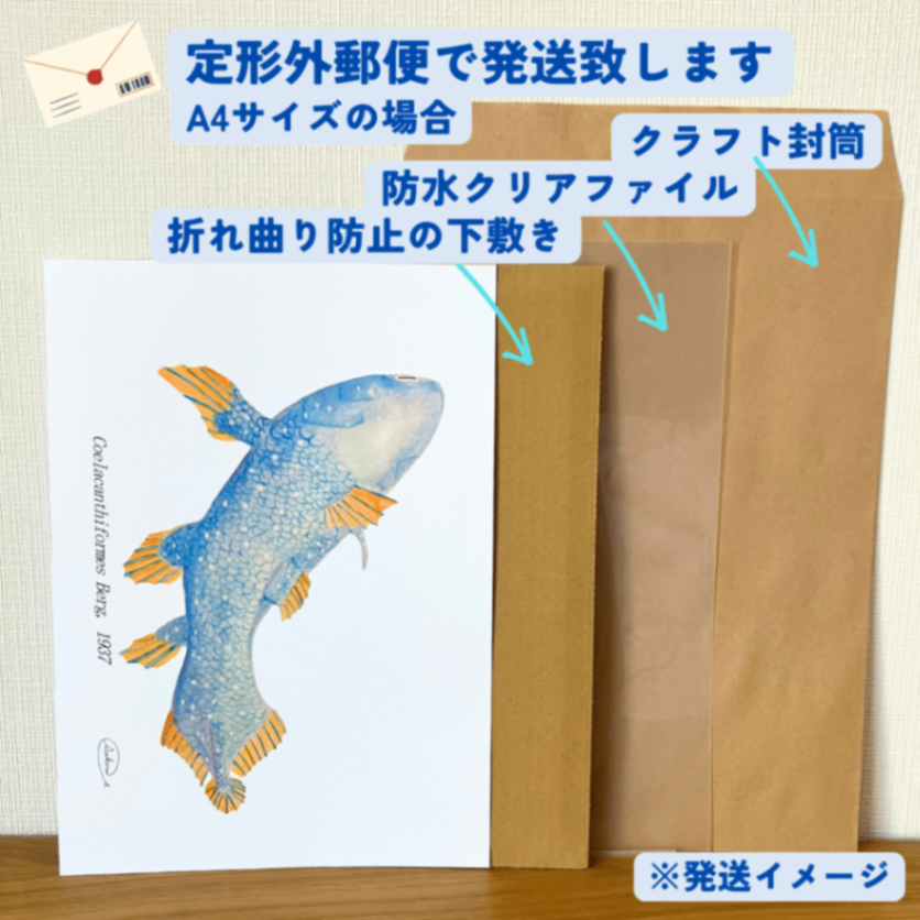 【ハンドメイド】水彩ポストカード｜シーラカンス｜古代魚イラスト