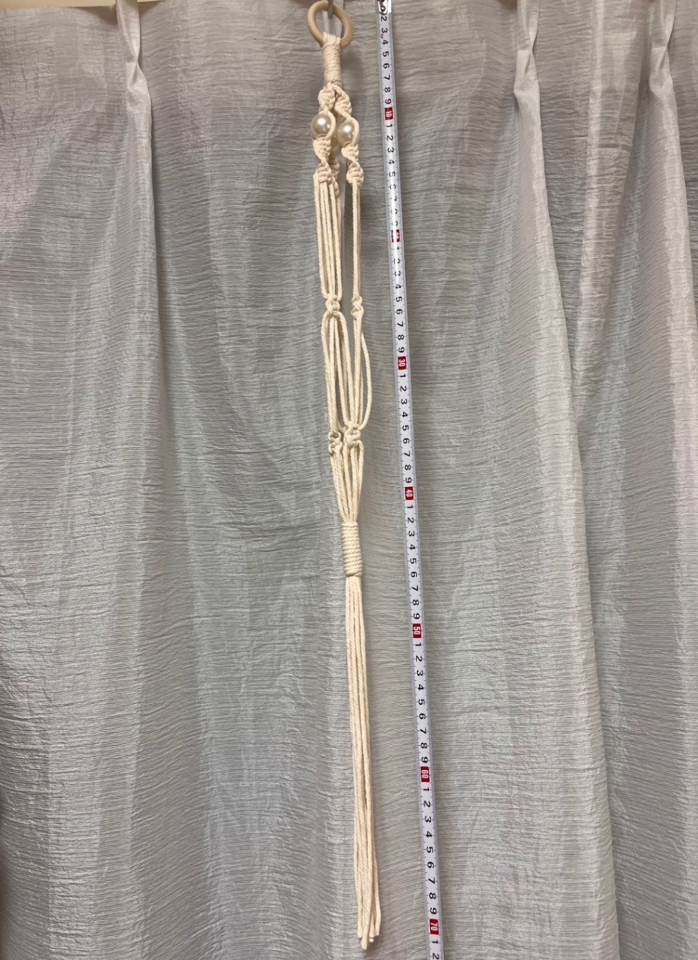 マクラメ プラントハンガー 
パール調ビーズ付き 70cm ハンドメイド