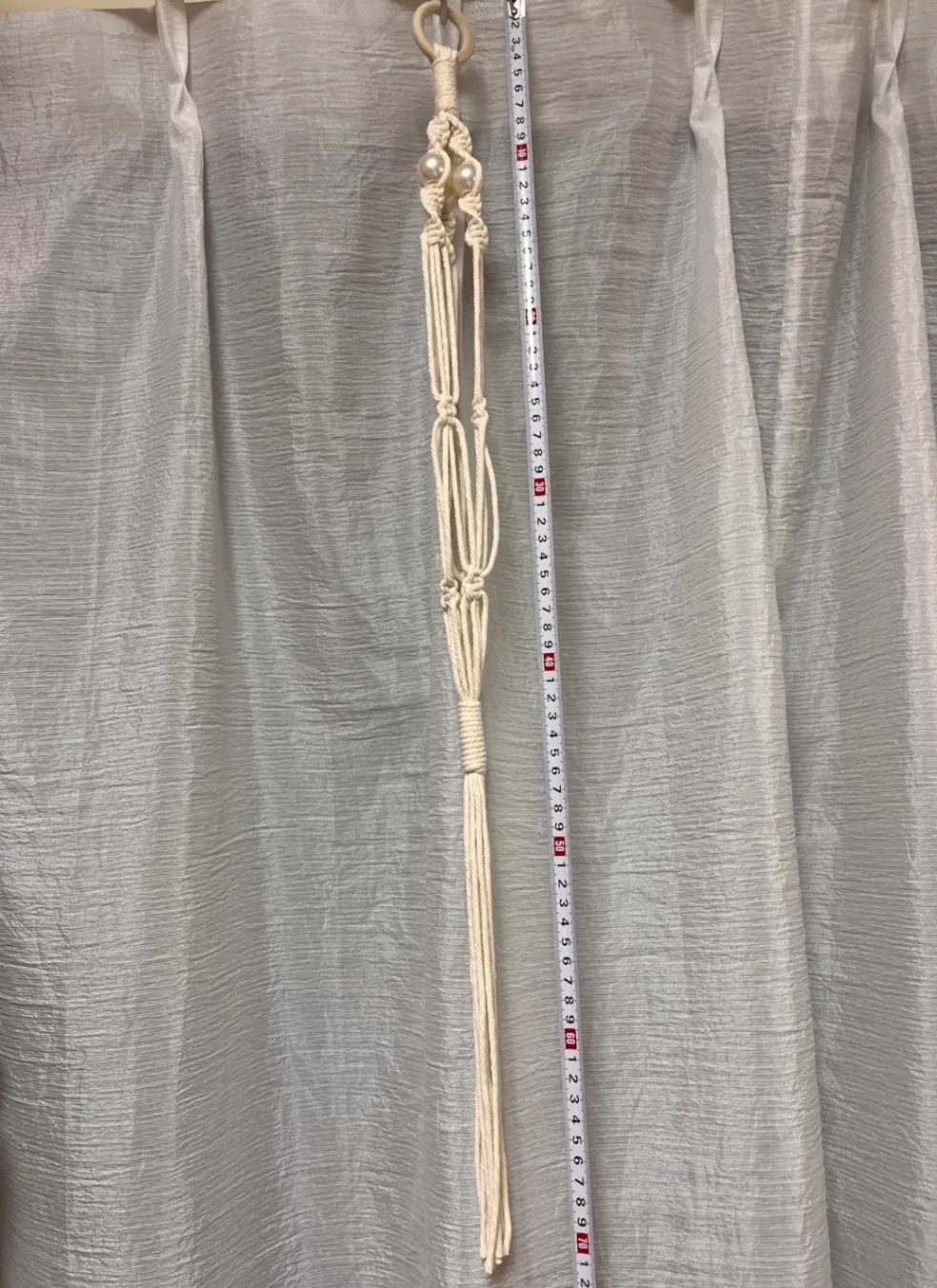 マクラメ プラントハンガー 
パール調ビーズ付き 70cm ハンドメイド