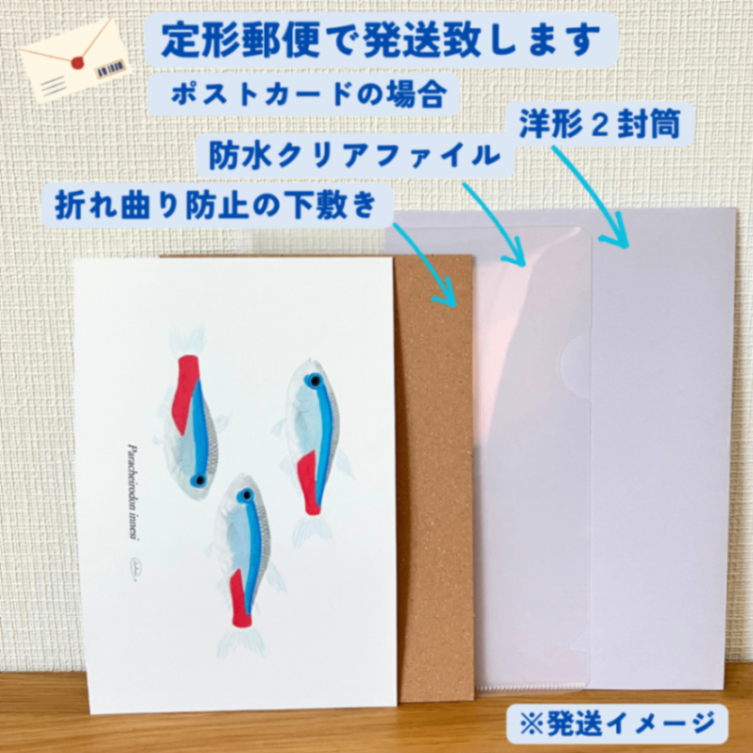 【ハンドメイド】水彩ポストカード｜ネオンテトラ｜熱帯魚イラスト