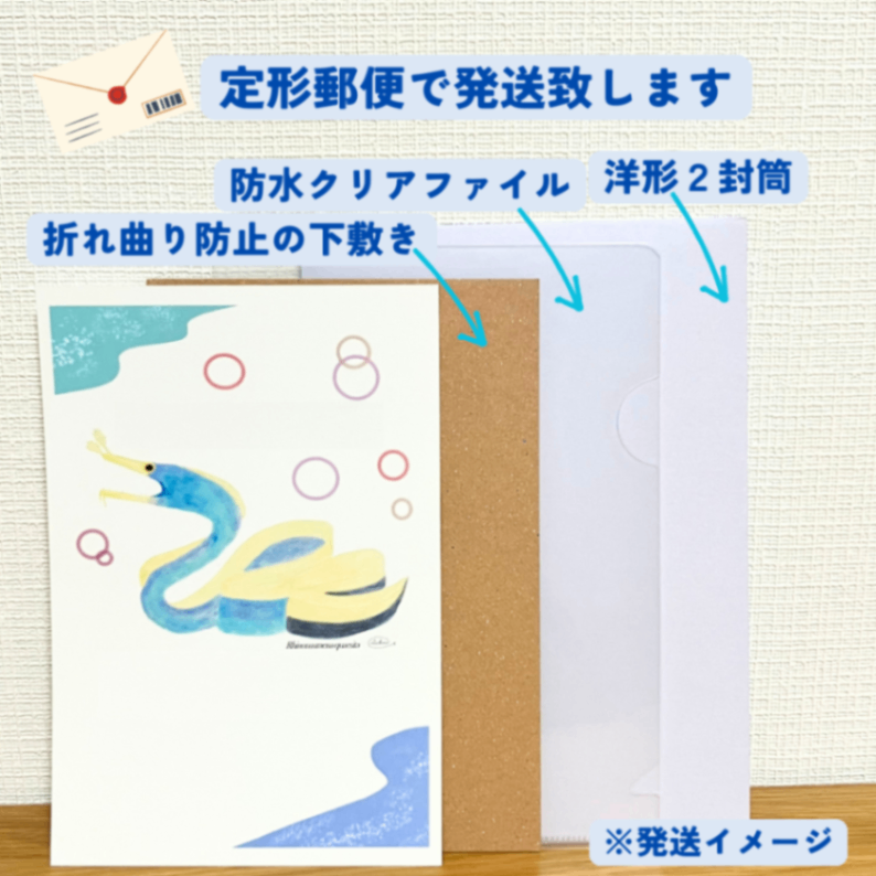 【ハンドメイド】水彩ポストカード｜ハナヒゲウツボ｜海の生き物イラスト