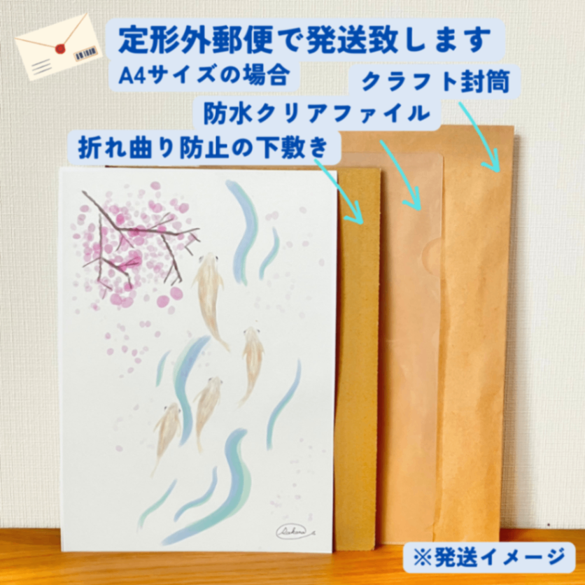 【ハンドメイド】水彩ポストカード｜メダカと桜｜春のイラスト