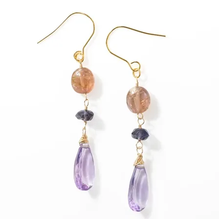 【ハンドメイド】淡水パール アメトリン シンプルピアス
