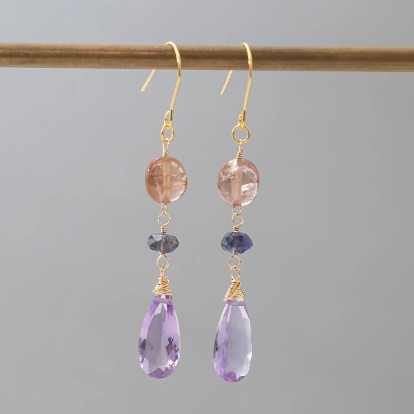 【ハンドメイド】淡水パール アメトリン シンプルピアス