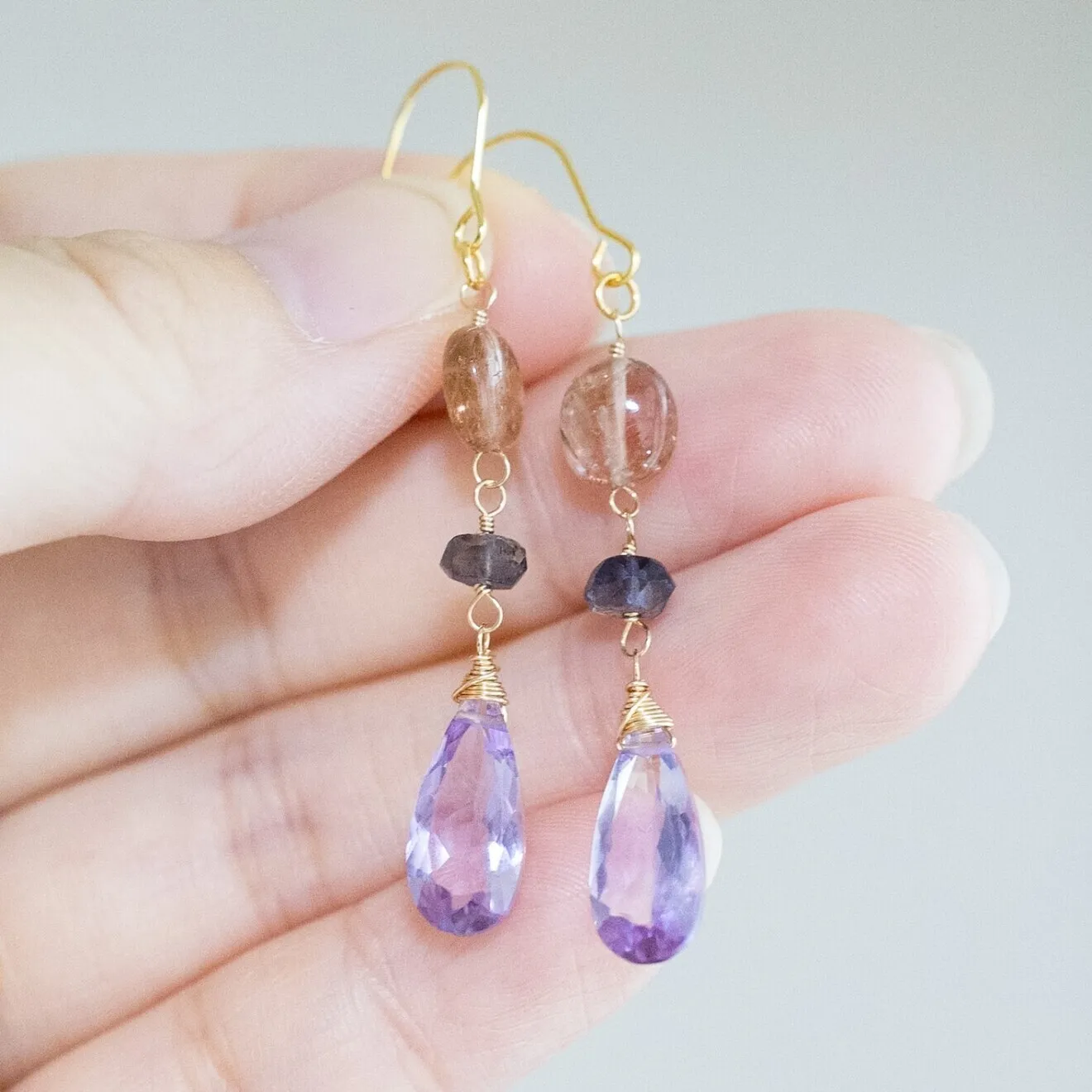 【ハンドメイド】淡水パール アメトリン シンプルピアス