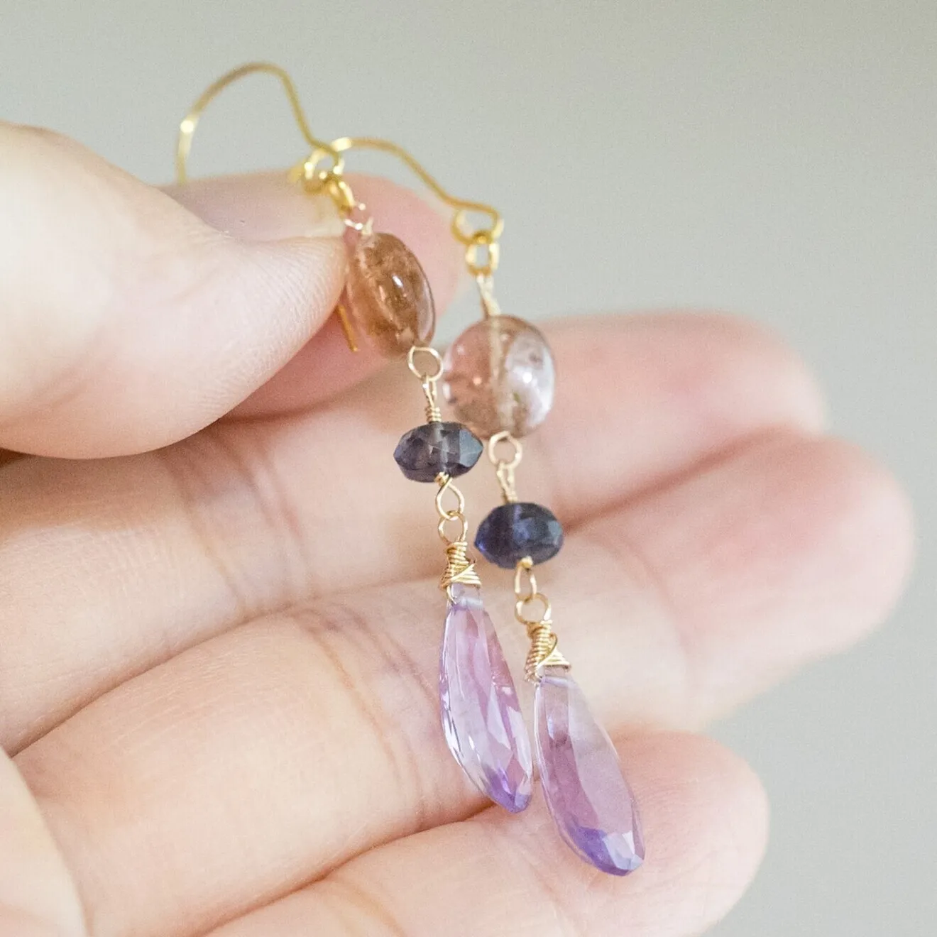 【ハンドメイド】淡水パール アメトリン シンプルピアス