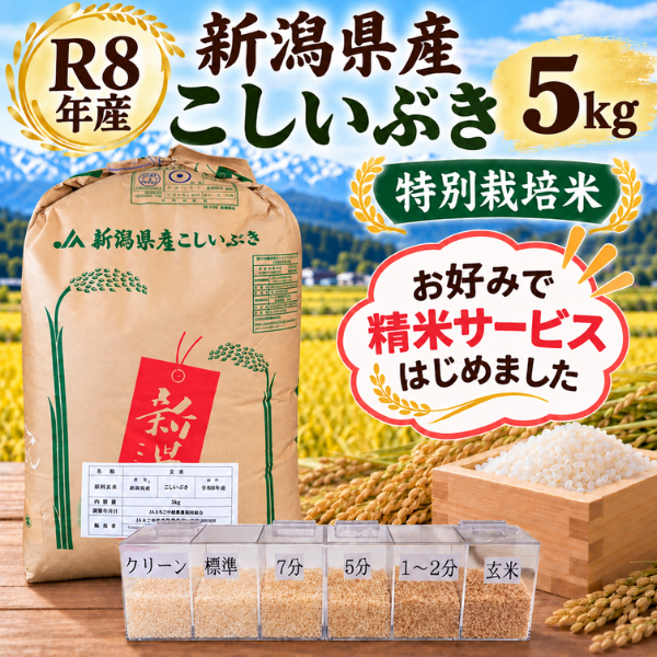 令和8年産 新潟県 特別栽培米 こしいぶき 玄米5kg 精米無料 選べる精米歩合