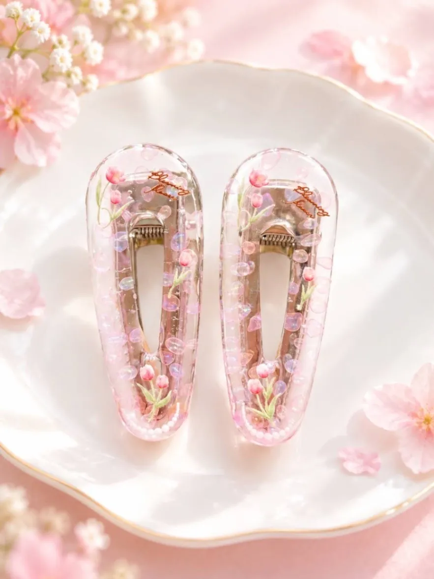 【ハンドメイド】チューリップのレジンヘアピン 2個セット