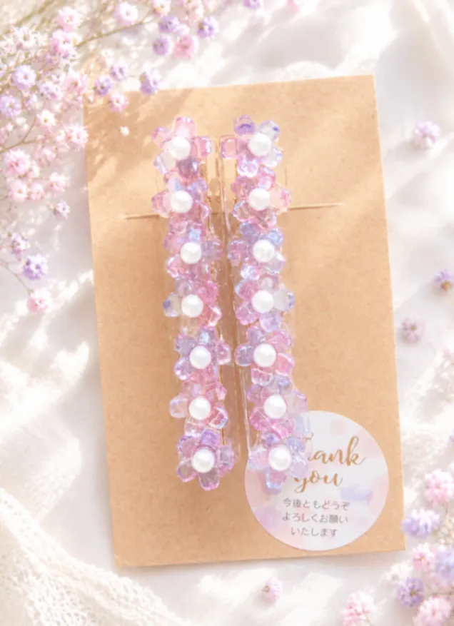 【ハンドメイド】フラワーモチーフ レジンヘアピン 2個セット
