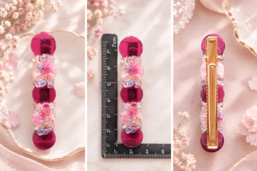 【ハンドメイド】大人可愛い フラワー レジン ヘアクリップ レッド