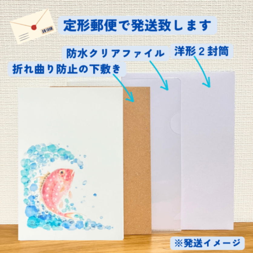【ハンドメイド】水彩ポストカード｜桜鯛｜縁起の良いお祝いイラスト