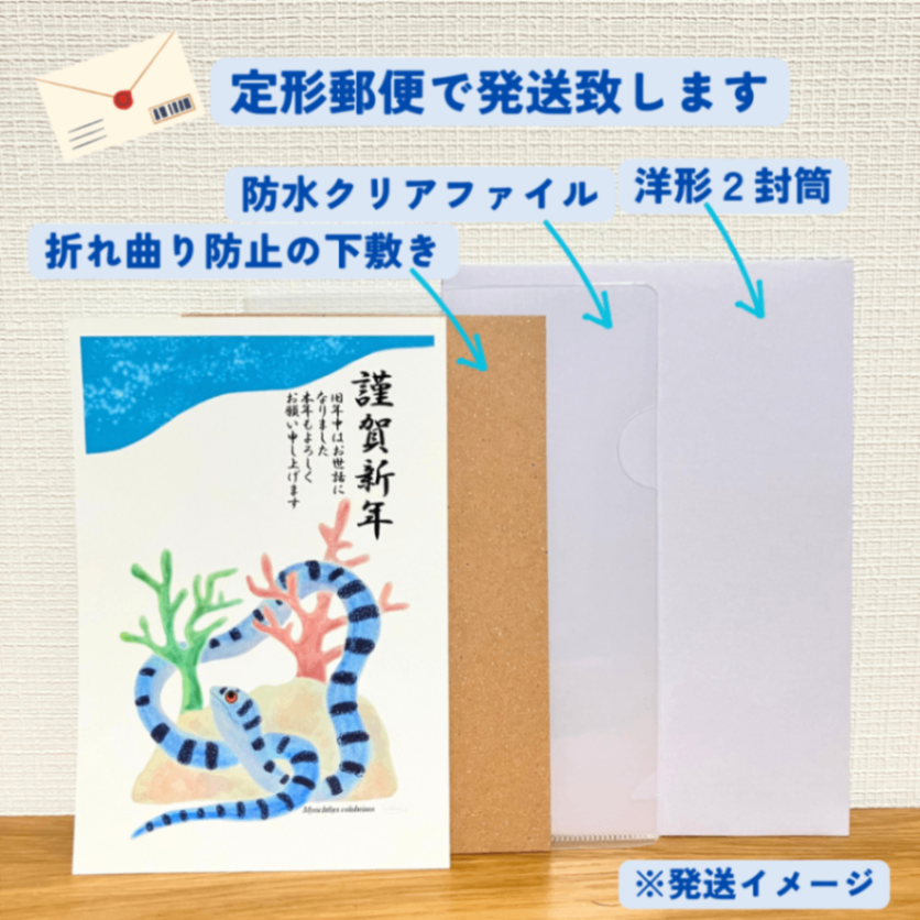 【ハンドメイド】水彩ポストカード｜ウミヘビ｜サンゴ礁の海のイラスト