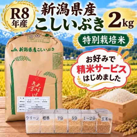 令和8年産 新潟県 特別栽培米 こしいぶき 玄米2kg 精米無料 選べる精米歩合