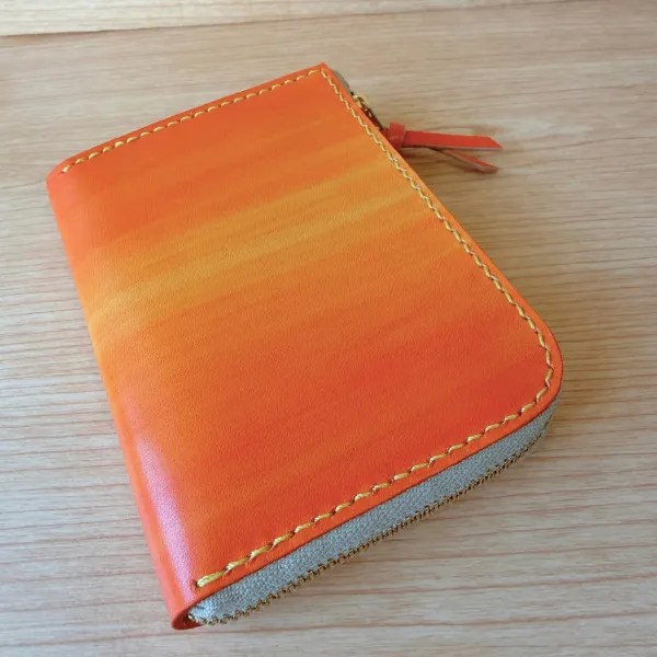 【ハンドメイド】コンパクト手染めヌメ革財布