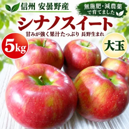 【信州安曇野産】シナノスイート｜大玉5kg｜無施肥・減農薬｜甘みと果汁たっぷり